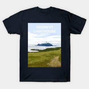 Godrevy Lighthouse Cornwall. Cornish gift. Gwithian. Travel poster T-Shirt